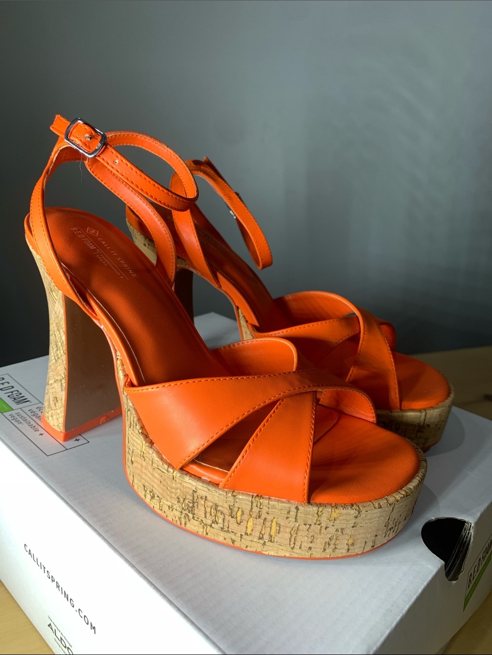 Call It Spring Orange Cork Platform Sandals with Ankle Strap